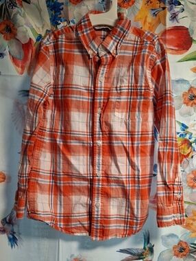 Janie and Jack Red and White Plaid Button-Down Shirt Size 6